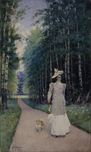Walk. Portrait of Countess Leokadia Shirinskaya-Shikhmatova, 1894. Artist: Kivshenko, Alexei Danilovich (1851-1895)