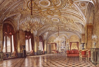 Interiors of the Winter Palace. The Gold Drawing-Room, Mid of the 19th cen.. Artist: Kolb, Alexander Chrisophorovich (1819-1887)