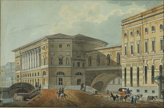 View of the Palace Embankment in St. Petersburg, First quarter of 19th cen.. Artist: Kolmann, Karl Ivanovich (1786-1846)
