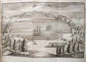 View of the Petropavlovsk Harbor, 1755. Artist: Krasheninnikov, Stepan Petrovich (1711-1755)
