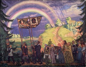 Easter procession, 1915. Artist: Kustodiev, Boris Michaylovich (1878-1927)