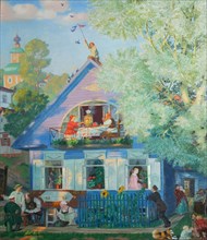 Small Blue House, 1920. Artist: Kustodiev, Boris Michaylovich (1878-1927)
