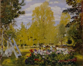 Landscape with a Flower Bed. Artist: Kustodiev, Boris Michaylovich (1878-1927)