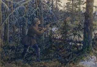 Capercaillie Hunting, 1937. Artist: Lissner, Ernest Ernestovich (1874-1941)