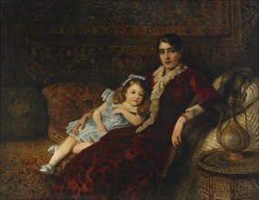 Interior with Mother and Daughter, 1884. Artist: Makovsky, Konstantin Yegorovich (1839-1915)