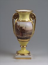 Decorative vase with the view of the M. Kutuzov-monument and the Kazan-Virgin-Cathedral, 1830-1840s. Artist: Master of the A. Popov Factory (First half of 19th cen.)