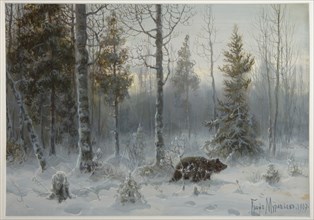Bear in the winter forest, 1907. Artist: Muravyov, Count Vladimir Leonidovich (1861-1940)