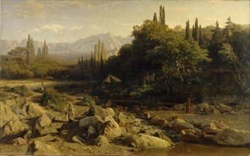 The Crimea. Mountain landscape with river, 1868. Artist: Orlovsky, Vladimir Donatovich (1842-1914)
