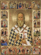 Saint Ignatius Brianchaninov with scenes from his life, 20th century. Artist: Russian icon