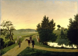 Landscape with hunters. Artist: Shchedrovsky, Ignati Stepanovich (1815-1870)