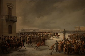 The Decembrist revolt at the Senate Square on December 14, 1825. Artist: Timm, Vasily (George Wilhelm) (1820-1895)