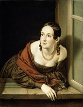 Woman at a window, 1841. Artist: Tropinin, Vasili Andreyevich (1776-1857)