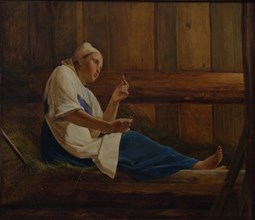 Girl on a hay mattress. Artist: Venetsianov, Alexei Gavrilovich (1780-1847)