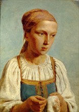Embroidery Country Girl, 1843. Artist: Venetsianov, Alexei Gavrilovich (1780-1847)