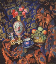 Still life with porcelain and flowers, 1913. Artist: Zaytsev, Nikolai Semyonovich (1885-1938)