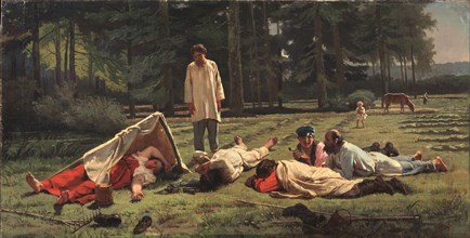 Rest at the Hay Harvest, 1887. Artist: Zhuravlev, Firs Sergeevich (1836-1901)