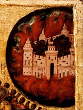 Blessed Be the Host of the King of Heaven  (Detail: Fire in Kazan), 1550s. Artist: Athanasius, Metropolitan of Moscow (active Mid of 16th cen.)
