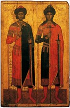 Saints Boris and Gleb, Mid of the 14th cen.. Artist: Russian icon