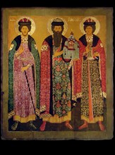 Saint Vsevolod Mstislavich, Prince of Pskov with Saints Boris and Gleb, Early 17th cen.. Artist: Russian icon