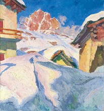 Capolago in Winter with a View of Piz Lagrev, 1928. Artist: Giacometti, Giovanni (1868-1933)