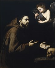 Francis of Assisi and the angel with the water bottle, 1636-1637. Artist: Ribera, José, de (1591-1652)