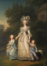 Queen Marie Antoinette of France and two of her Children Walking in The Park of Trianon, 1785. Artist: Wertmüller, Adolf Ulrik (1751-1811)