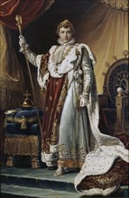 Portrait of Emperor Napoléon I Bonaparte (1769-1821) in his Coronation Robes, ca 1804. Artist: Gérard, François Pascal Simon (1770-1837)
