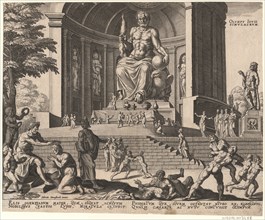The Statue of Jupiter at Olympia (from the series The Eighth Wonders of the World) After Maarten van Heemskerck, 1572. Artist: Galle, Philipp (1537-1612)