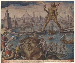 The Colossus of Rhodes (from the series The Eighth Wonders of the World) After Maarten van Heemskerck, 1572. Artist: Galle, Philipp (1537-1612)