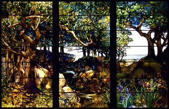 A Wooded Landscape in Three Panels, c. 1905. Artist: Tiffany, Louis Comfort (1848-1933)