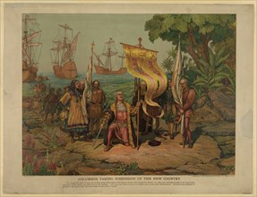 Columbus taking possession of the new country, 1893. Artist: Anonymous