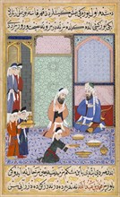 Feasting from Sultan Murad III. From The Siyer-i Nebi (The Life of Muhammad), ca 1594. Artist: Lutfi Abdullah (Lütfi Abdullah) (active 1574-1595)