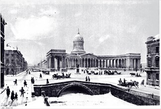 View of the Kazan Cathedral in Saint Petersburg, c. 1850. Artist: Anonymous