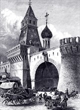 View of the Nikolskaya Tower and Armory in Moscow, ca 1860. Artist: Anonymous