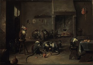 Monkeys in the Kitchen, 1640s. Artist: Teniers, David, the Younger (1610-1690)