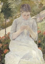 Young Woman Sewing in the Garden, 1880-1882. Artist: Cassatt, Mary (1845-1926)