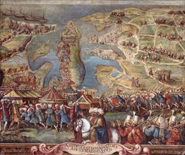 The siege of Malta. Detail. Artist: Perez d'Aleccio (da Lecce), Matteo (1547-1616)