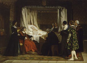 Queen Isabella I of Castile dictating her last will and testament, 1864. Artist: Rosales Gallina, Eduardo (1836-1873)