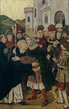 King Ferdinand I of Castile welcomed Saint Dominic of Silos, 1478-1480. Artist: Bermejo, Bartolomé (ca 1440-ca 1498)