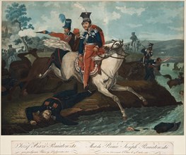 Death of Prince Józef Poniatowski in the Battle of Leipzig, 1820. Artist: Vernet, Horace (1789-1863)