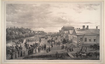 Parade of Chevalier Gardes through Krasnoye Selo, 1848. Artist: Schwarz, Gustav (ca. 1800-after 1855)