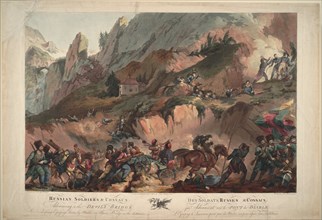 Russian Army Crossing the Devil's Bridge in 1799, 1804. Artist: Porter, Robert Carr (1777-1842)