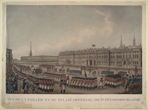 The parade in front of the Winter Palace in St. Petersburg on 1812, 1812. Artist: Anonymous