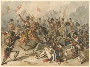 French infantry and Russian hussars in combat at Austerlitz. Artist: Goupil-Fesquet, Frédéric (1817-1878)