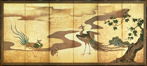 Phoenixes by Paulownia Trees, 17th century. Artist: Tan'yu, Kano (1602-1674)