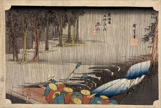 Tsuchiyama - Spring Rain (from the Fifty-Three Stations of the Tokaido Highway), 1832-1834. Artist: Hiroshige, Utagawa (1797-1858)