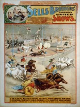 Sells Brothers' Enormous Shows, ca 1885. Artist: The Strobridge Lithographing Company
