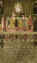 The office of the tax collector (Biccherna) of Siena, 1451-1452. Artist: Anonymous