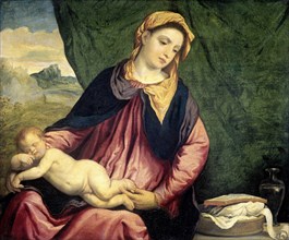 Madonna with Sleeping Child, Between 1540 and 1560. Artist: Bordone, Paris (1500-1571)