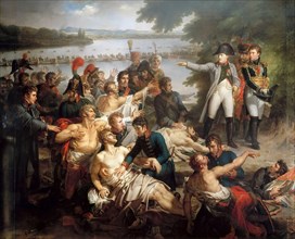 The Return of Napoleon to the Island of Lobau after the Battle of Essling, May 23, 1809. Artist: Meynier, Charles (1768-1832)